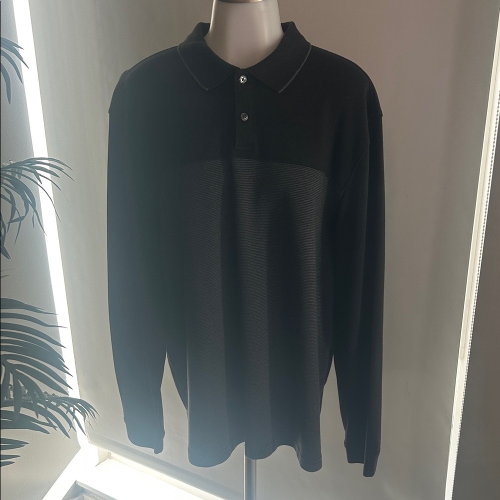 Van Heusen Men's Black Long Sleeve Polo